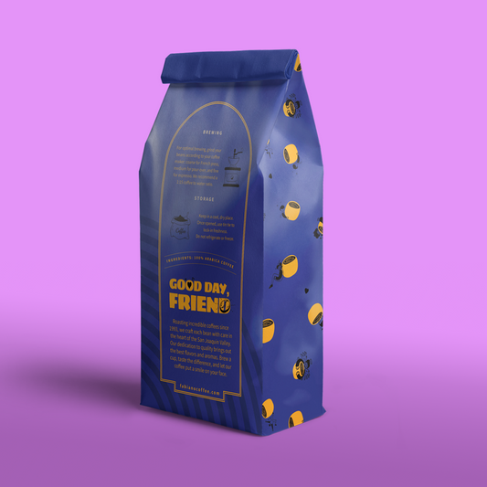 Fabiano's Coffee Roasters bag back label - specialty coffee details and brewing notes
